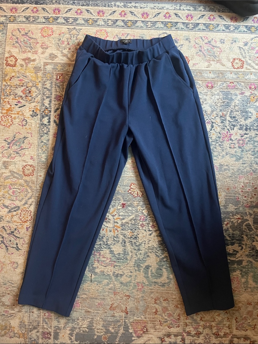 LOFT Women’s Navy Elastic-Waist Tailored Trousers